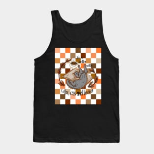 Life is better with coffee, cats and books - Gray cat checkers Tank Top